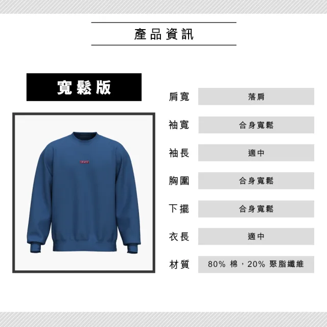 【LEVIS 官方旗艦】男款 寬鬆版大學T / 迷你方形徽章Logo / 300GSM厚棉 寶藍 熱賣單品 A4230-0009