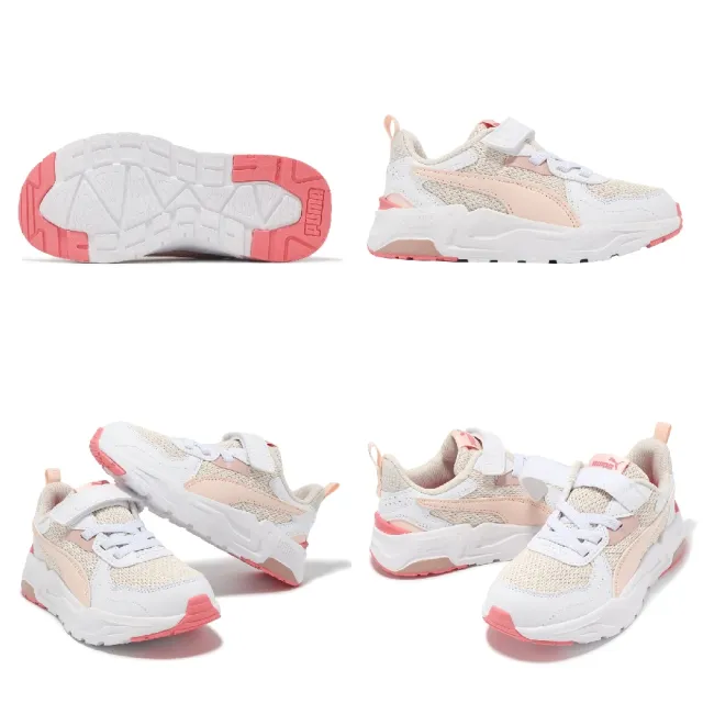 【PUMA】休閒鞋 Trinity Lite AC+ PS 中童 白 粉橘 小朋友 拼接 緩衝 魔鬼氈 運動鞋(391480-10)