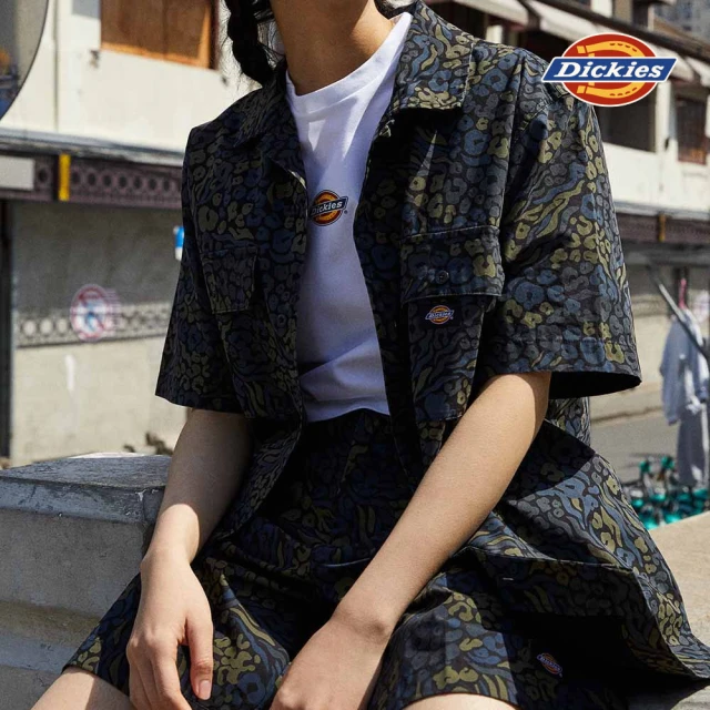 Dickies 男款復古迷彩黑純棉胸前雙口袋設計休閒短袖襯衫｜DK012914J46