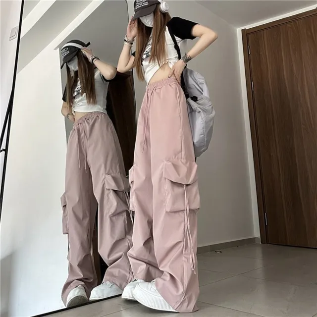 【D.studio】韓版寬鬆高腰直筒設計感鬆緊速乾工作褲(寬褲 褲子 長褲 休閒褲 女裝 高腰褲 P294)