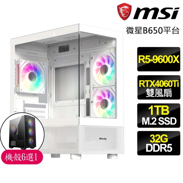 微星平台 R5六核 RTX4060Ti {鍥而不捨}海景房電競電腦(R5-9600X/B650/32G D5/1TB)