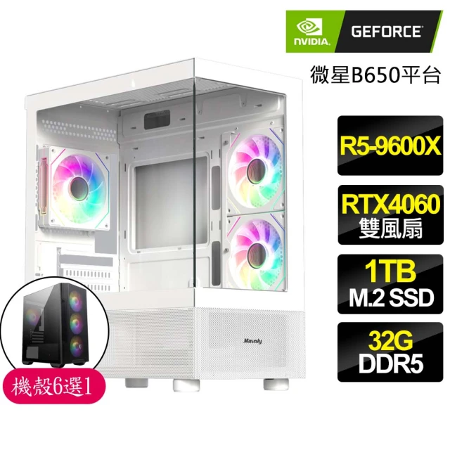 NVIDIA R5六核 RTX4060 {龍騰虎嘯}海景房電競電腦(R5-9600X/B650/32G D5/1TB)