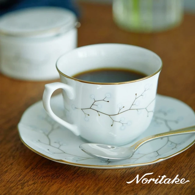 NORITAKE 白鈴祝福金邊白瓷可微波系列-咖啡對杯組(原廠禮盒組)