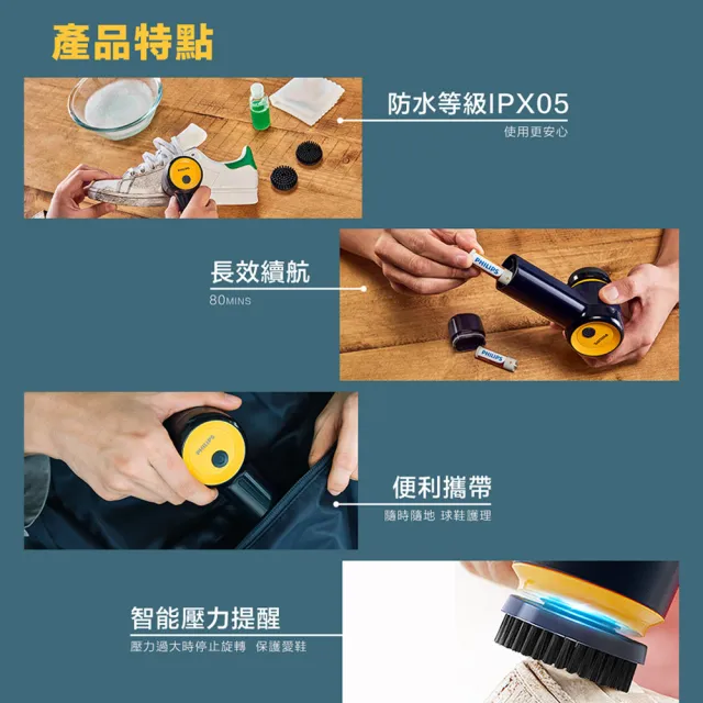 【Philips 飛利浦】小旋風電動洗鞋機(GCA1000)+ 洗鞋特工清潔劑