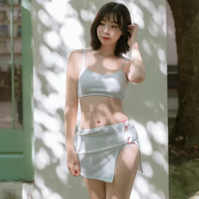 【SeasonsBikini】三件套顯瘦裙式泳衣- 黑/白-71(顯瘦泳衣多件組泳衣)