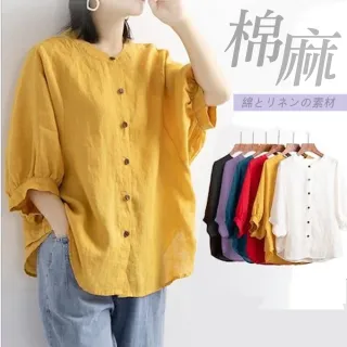 【LANNI 藍尼】現貨 復古輕盈多色圓領棉麻上衣※(休閒/寬鬆/透氣/T恤/售完不補)
