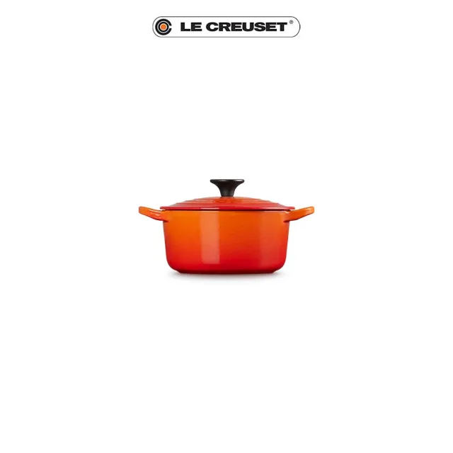 【Le Creuset】琺瑯鑄鐵鍋圓鍋16cm(火焰橘-電木頭-內鍋白)