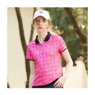 【LUNG.L 林佳樺】LQ17A粉紅/寶藍色滿版圓點短袖女裝POLO衫(春夏新品 吸溼排汗機能)
