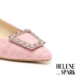 【HELENE_SPARK】高雅穿鍊方釦毛呢布建築坡尖頭低跟鞋(粉)