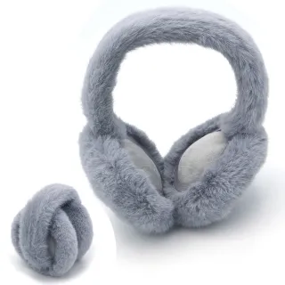 【AnnaSofia】仿皮草保暖耳罩-超柔仿兔毛可摺疊 現貨(新全毛款-暖灰)