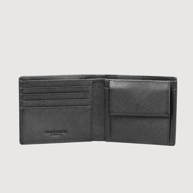 【BRAUN BUFFEL 德國小金牛】台灣總代理 尚恩A 4卡零錢袋皮夾-黑色(BF354-315-BK)