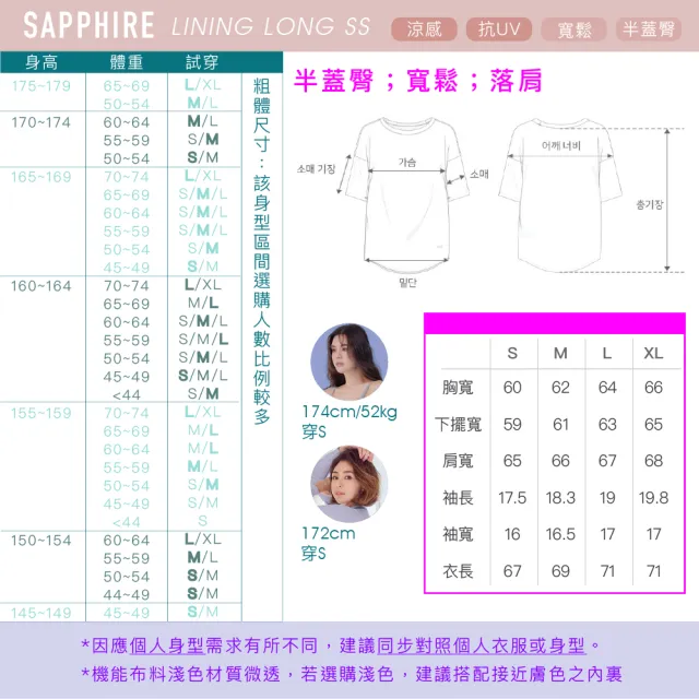 【STL】現貨 韓國瑜伽 Sapphire 抗UV防曬 涼感 女 運動機能 圓領 寬鬆 長版 蓋臀 短袖 上衣 T恤(多色)