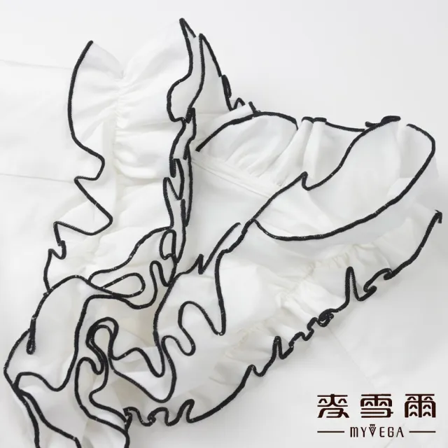 【MYVEGA 麥雪爾】多層次荷葉領珍珠釦襯衫上衣-白
