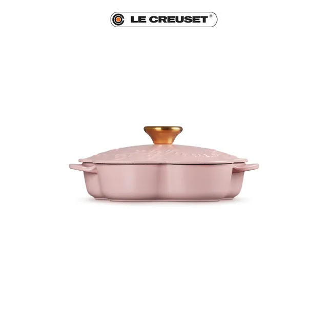 【Le Creuset】凡爾賽花園系列琺瑯鑄鐵鍋山茶花燉飯鍋20cm(甜心粉-金頭-內鍋白)