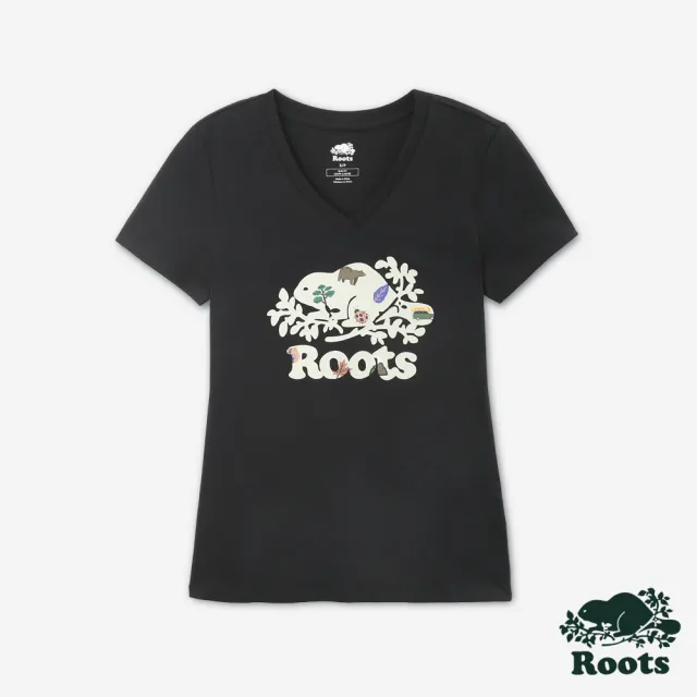 【Roots】Roots女裝- OUTSIDERS BEAVER SLIM V-NECK 短袖T恤(黑色)