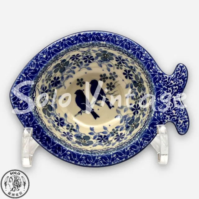 【SOLO 波蘭陶】波蘭製 CA 波蘭陶 15CM 魚型碗 雙藍鵲系列 CERAMIKA ARTYSTYCZNA