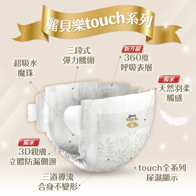 【麗貝樂】過夜神器 Touch黏貼型 6號 XL 紙尿褲/尿布(36片x3/箱購)