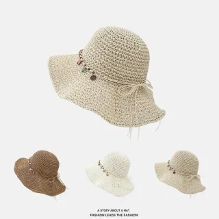 【巴黎精品】現貨+預購 渡假草帽遮陽帽編織帽大帽簷(貝殼裝飾可摺疊防曬女帽子3色a1fo20)
