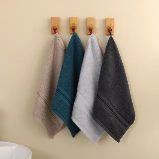 【星紅織品】奢華風緞檔厚感重磅純棉方巾-4入(深灰/淺灰/淺咖/靚藍-4色任選)