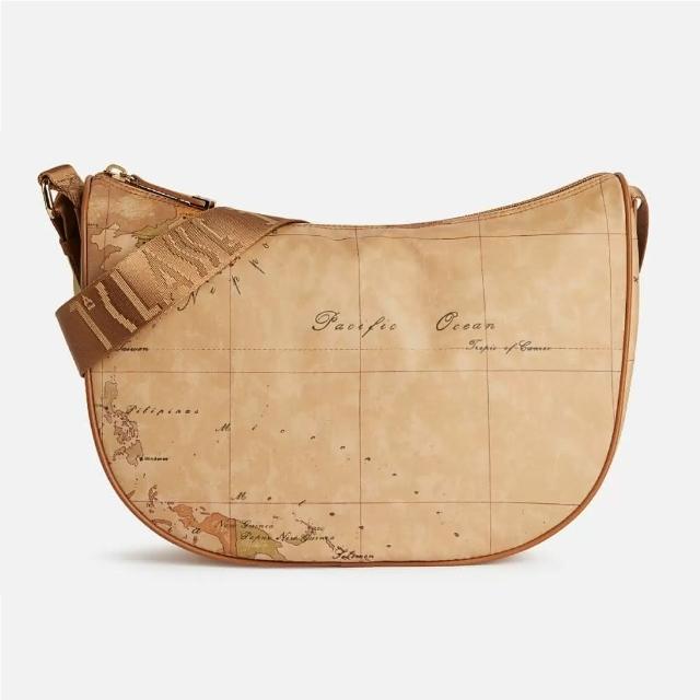 【Alviero Martini】義大利地圖包 PU尼龍水餃斜側背包32cm(地圖黃)