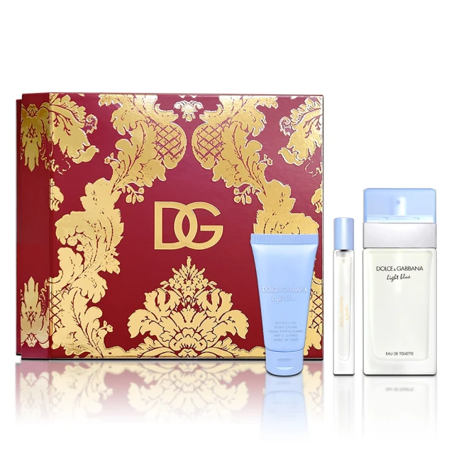 DOLCE&GABBANA 杜嘉班納 D&G 淺藍女性淡香水100ML 金緻禮盒(身體乳50ML+隨身瓶10ML 專櫃公司貨)