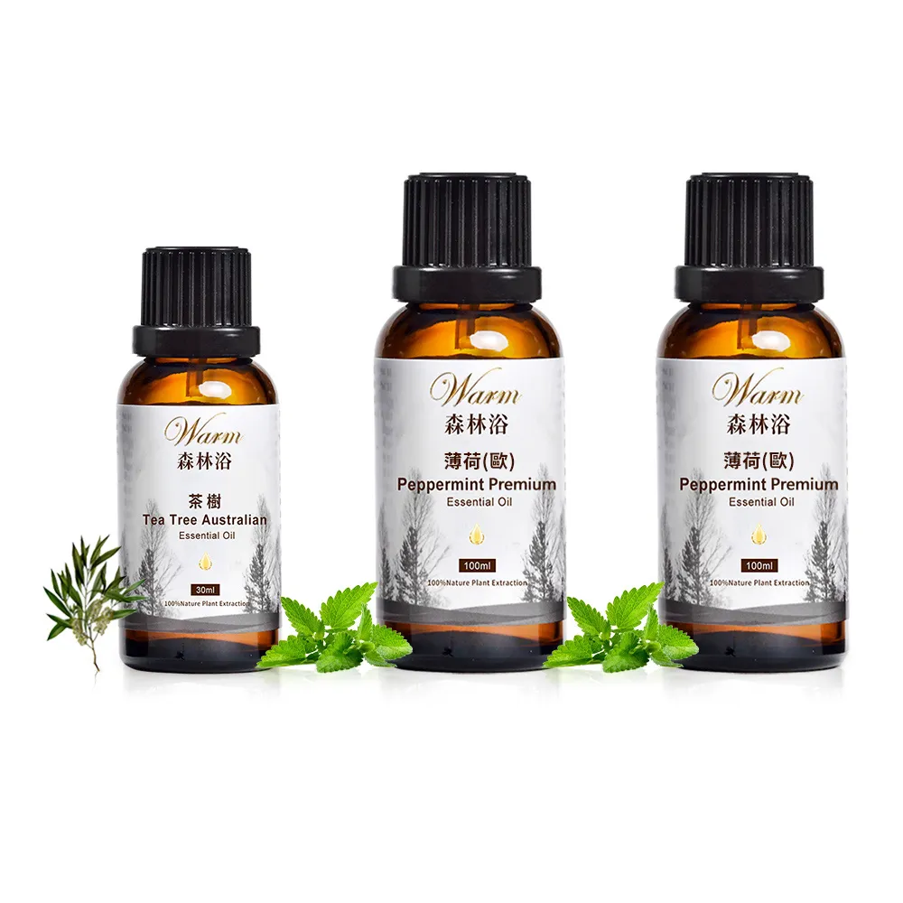 【Warm】森林浴系列單方純精油-歐薄荷100mlx2+茶樹30ml(提神醒腦+淨化抗菌)