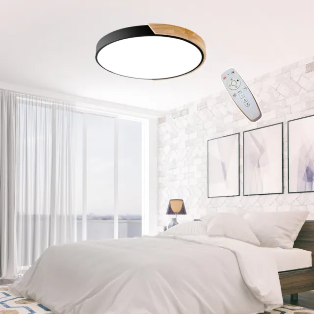 【光之饗宴】LED 50W木紋+黑/調光-調色吸頂燈(附遙控器)