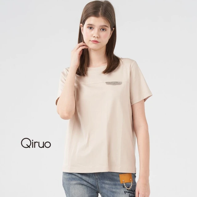 Qiruo 奇若名品 春夏專櫃米色上衣4091A 水鑽簡約設計(M-2XL)