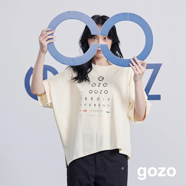 gozo 視力檢查表不對稱寬鬆涼感T恤(兩色)