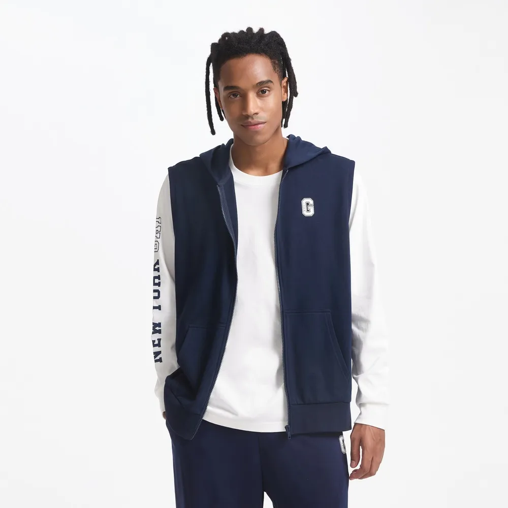 【GAP】男裝 Logo無袖連帽外套-海軍藍(637168)