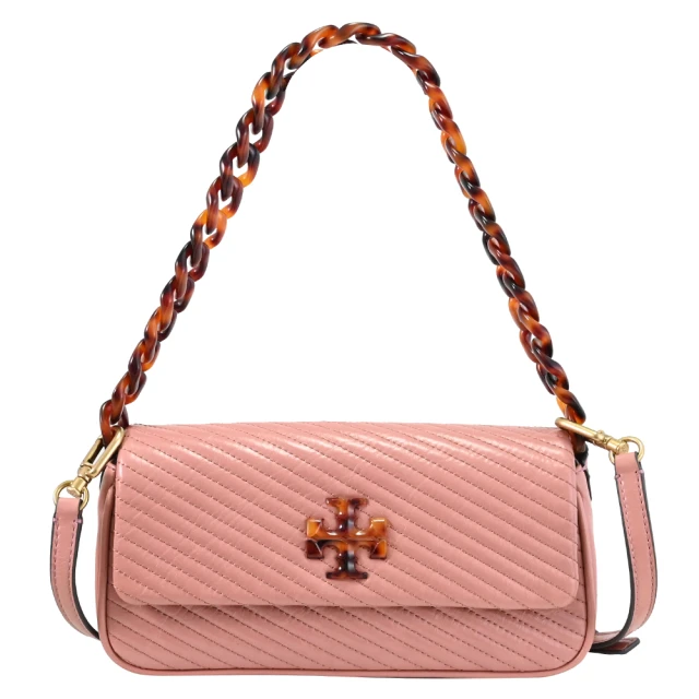 TORY BURCH KIRA 經典琥珀LOGO斜背包翻蓋肩斜兩用包(粉)