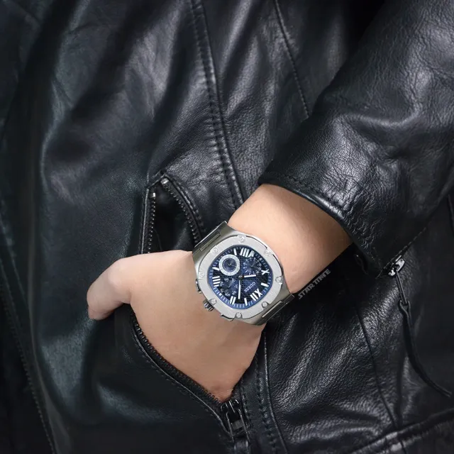 【GUESS】銀框 藍面 三眼日期顯示 圓角方型 不鏽鋼錶帶 男錶 手錶 情人節(GW0572G1)