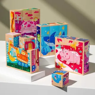 【Giscoo 聚思庫】雙主題趣味3D立體拼圖 六面畫積木(益智遊戲 兒童玩具 積木 拼圖)