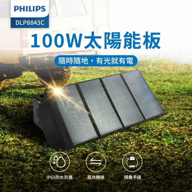 Philips 飛利浦 100W大功率 折疊太陽能充電板 DLP8843C(露營/戶外/車宿)