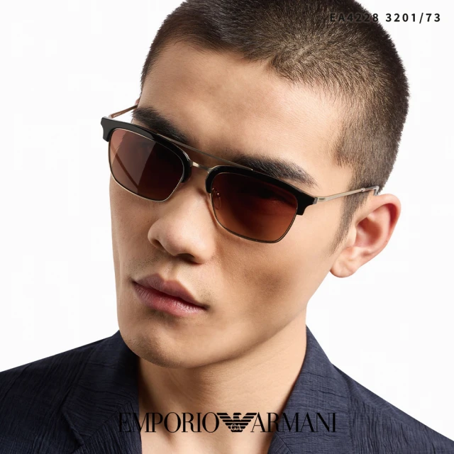 EMPORIO ARMANI 雙槓眉框 太陽眼鏡(黑 霧金銅 深棕鏡片#EA4228 320173-55mm)