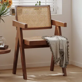 【HappyLife】昌迪加爾椅 實木藤編椅 Y11668(椅子 書桌椅 餐椅 木頭椅子 木椅)