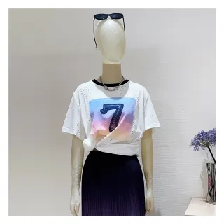 【JESSICA】休閒鏤空數字繡花短袖T恤243602（藍）