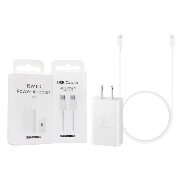 【Samsung 三星】原廠 15W快充旅充組1.8m - 盒裝(含充電器T1510+3A 雙Type C線DX310)