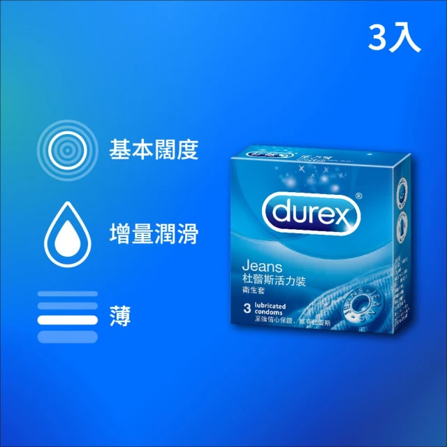 【Durex 杜蕾斯】活力裝保險套1盒(3入 保險套/保險套推薦/衛生套/安全套/避孕套/避孕)