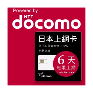 【citimobi】DOCOMO日本上網卡 - 6天吃到飽(1GB/日高速流量)