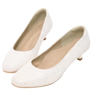 【Ann’S】高個子女孩&跟鞋初學者-素面電鍍低跟圓頭婚鞋4cm(白)