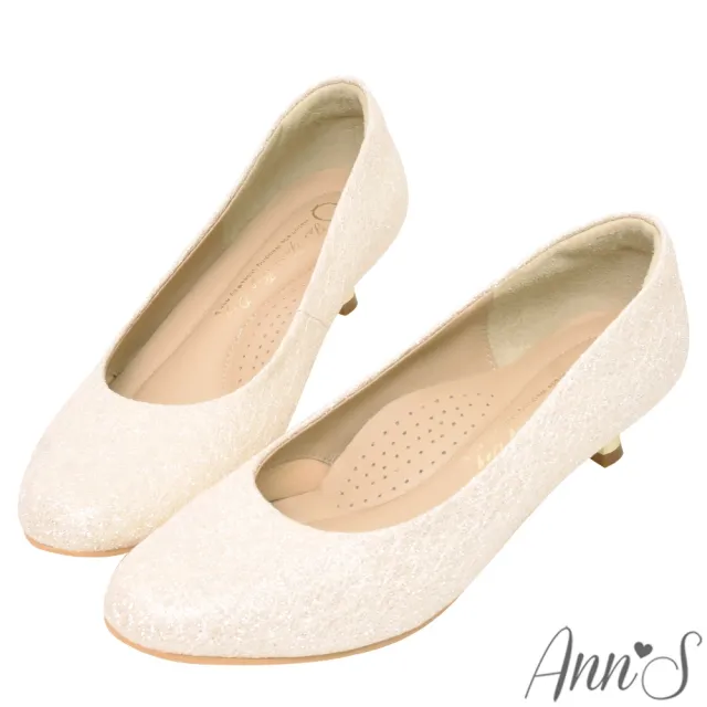 【Ann’S】高個子女孩&跟鞋初學者-素面電鍍低跟圓頭婚鞋4cm(淺金)