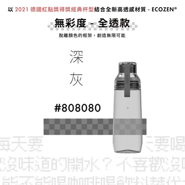 【WOKY 沃廚】Ecozen透明水瓶600ml-附彈跳吸管(運動水壺/輕量水壺/冷泡瓶)