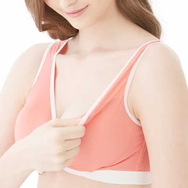 【Gennies 奇妮】哺乳內衣褲成套 休閒交叉款無鋼圈內衣 高腰內褲(孕婦內衣 可拆襯墊 孕婦內褲 桃 A94B54)