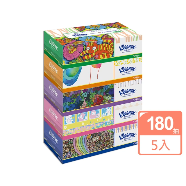 日本Kleenex 彩繪盒裝面紙180抽x5盒(花色隨機出貨)