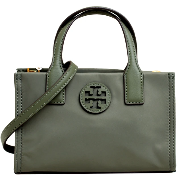 TORY BURCH ELLA縫線LOGO尼龍超迷你托特包(軍綠色)