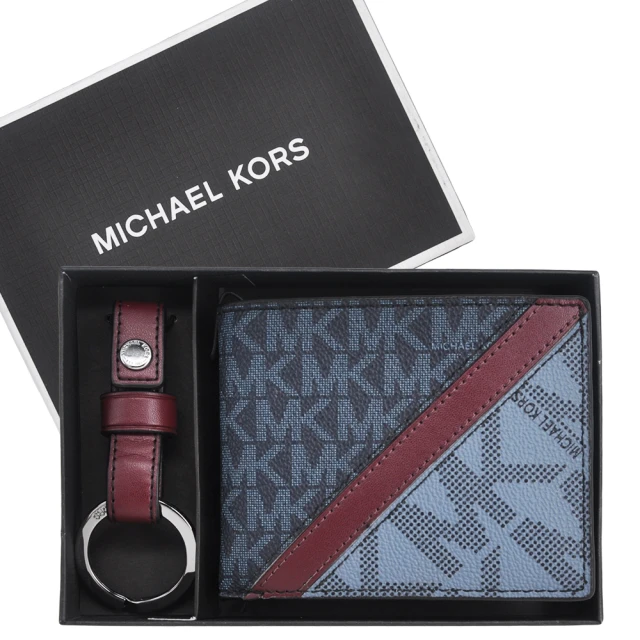 Michael Kors GIFTING系列 防刮皮革 6卡+鑰匙圈 短夾/禮盒(藍)