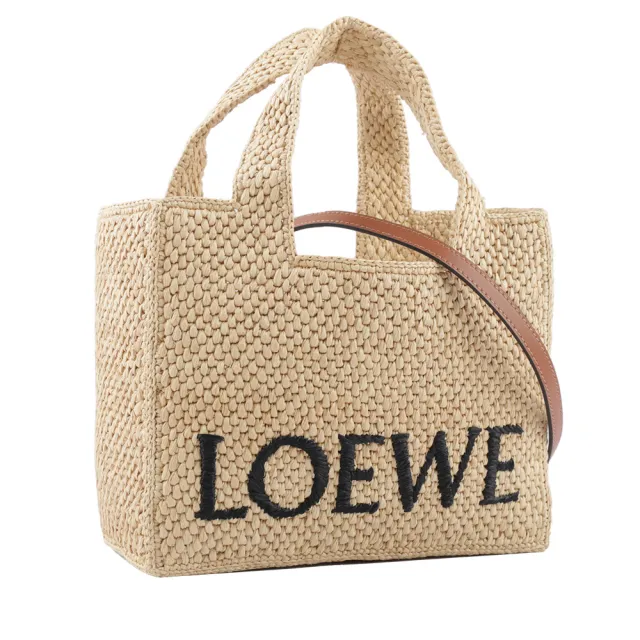 【LOEWE 羅威】Logo 標誌酒椰纖維小款二用包(自然色)