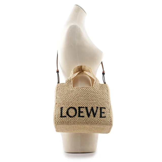 【LOEWE 羅威】Logo 標誌酒椰纖維小款二用包(自然色)