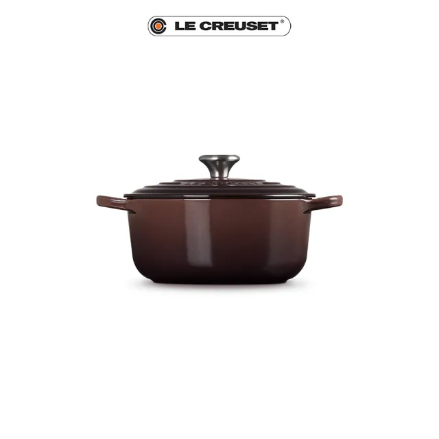 【Le Creuset】典藏琺瑯鑄鐵鍋圓鍋20cm(巧克力棕-鋼頭-內鍋白)